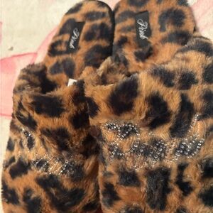 PINK Victoria's Secret Leopard Fuzzy Slippers